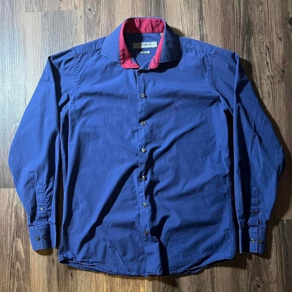 GIVENCHY Mens Dress Shirt Long Sleeve Button Up Blue With Red‎ Trim - Picture 1 of 3